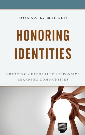 Book cover for "Honoring Identities" with hands making the shape of a lightbulb
