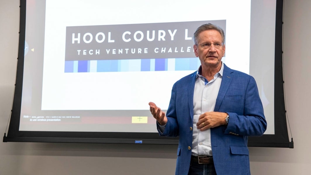 Michael Hool speaks at the ASU Hool Coury Law Tech Venture Showcase.